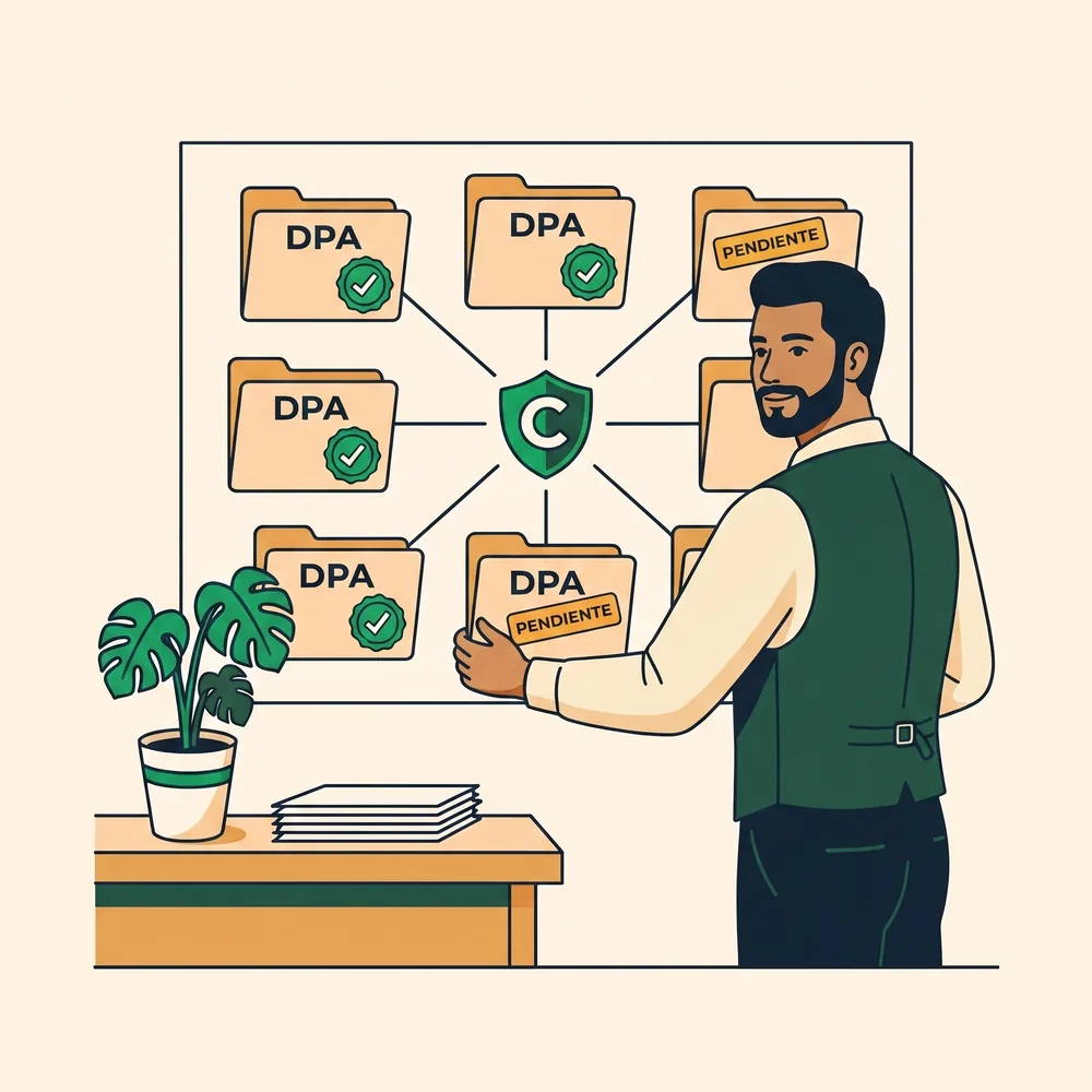 Un profesional organizando los anexos de tratamiento con proveedores, firmados y pendientes